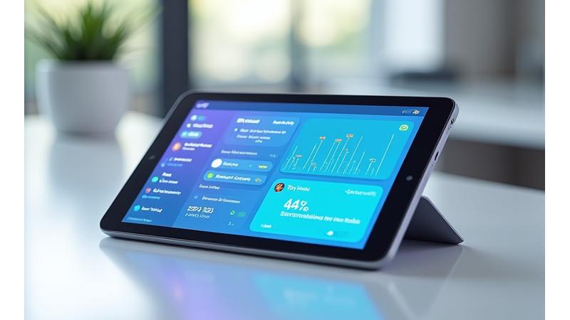 Μια οθόνη tablet ή smartphone που δείχνει ένα user interface της Έφορος Zen με εξατομικευμένες συστάσεις wellness από AI, γραφικά δεδομένων υγείας και φιλικές ενημερώσεις.